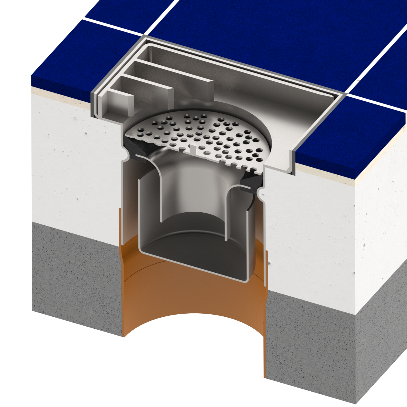 Sifon INOX STAINLESS 150x150 gratar perforat iesire verticala DN110 L15 151x151x130 (993104-0)