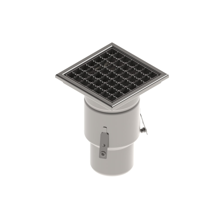 Sifon INOX STAINLESS 200x200 gratar grila anti-alunecare iesire verticala DN110 M125 200x200x182 (993114-2)