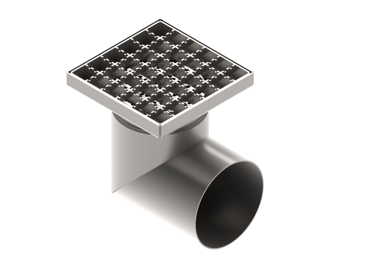 Sifon INOX STAINLESS 150x150 gratar grila anti-alunecare iesire orizontala DN110 M125 150x150x195 (993154-2)
