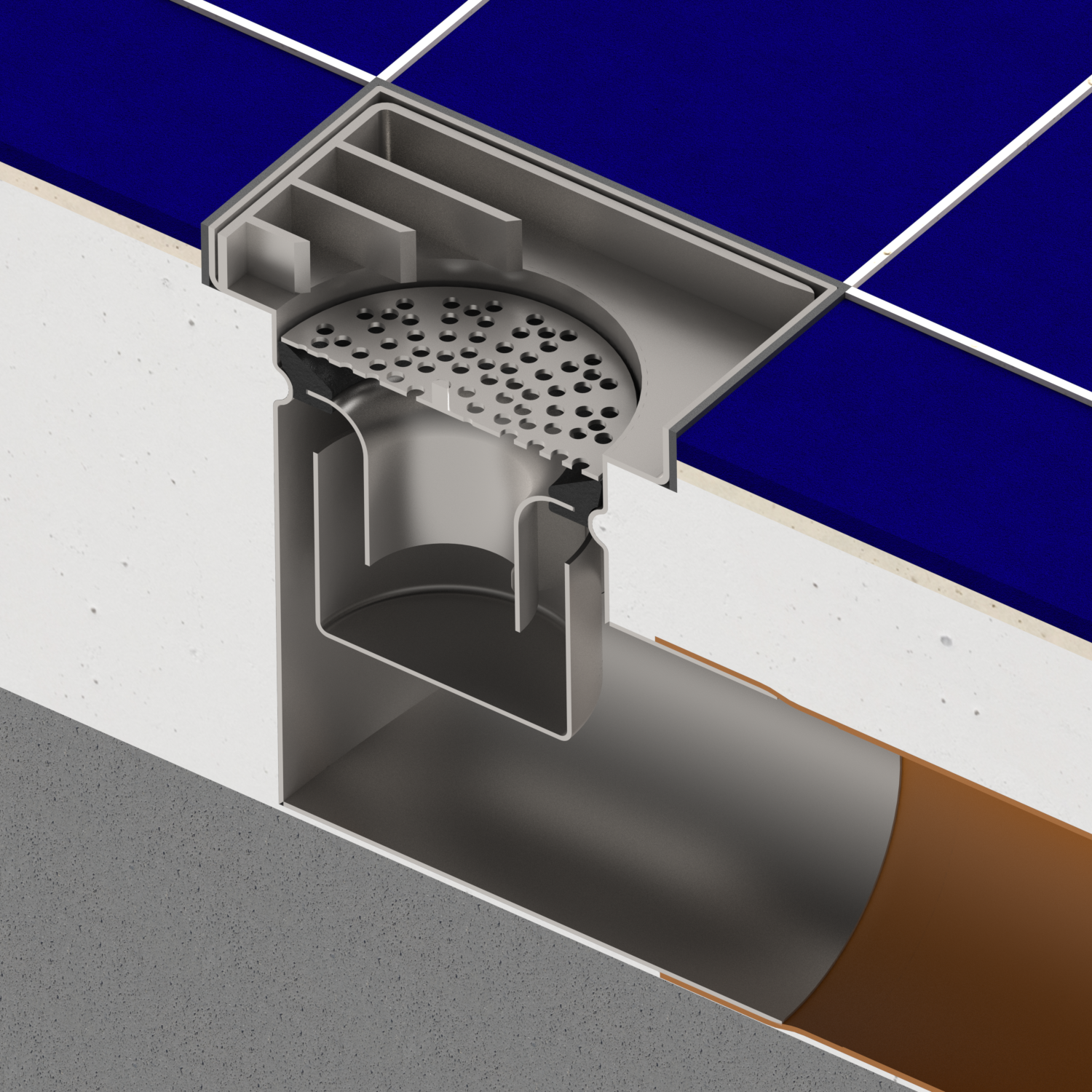 Sifon INOX STAINLESS 150x150 gratar grila anti-alunecare iesire orizontala DN110 M125 150x150x195 (993154-2)